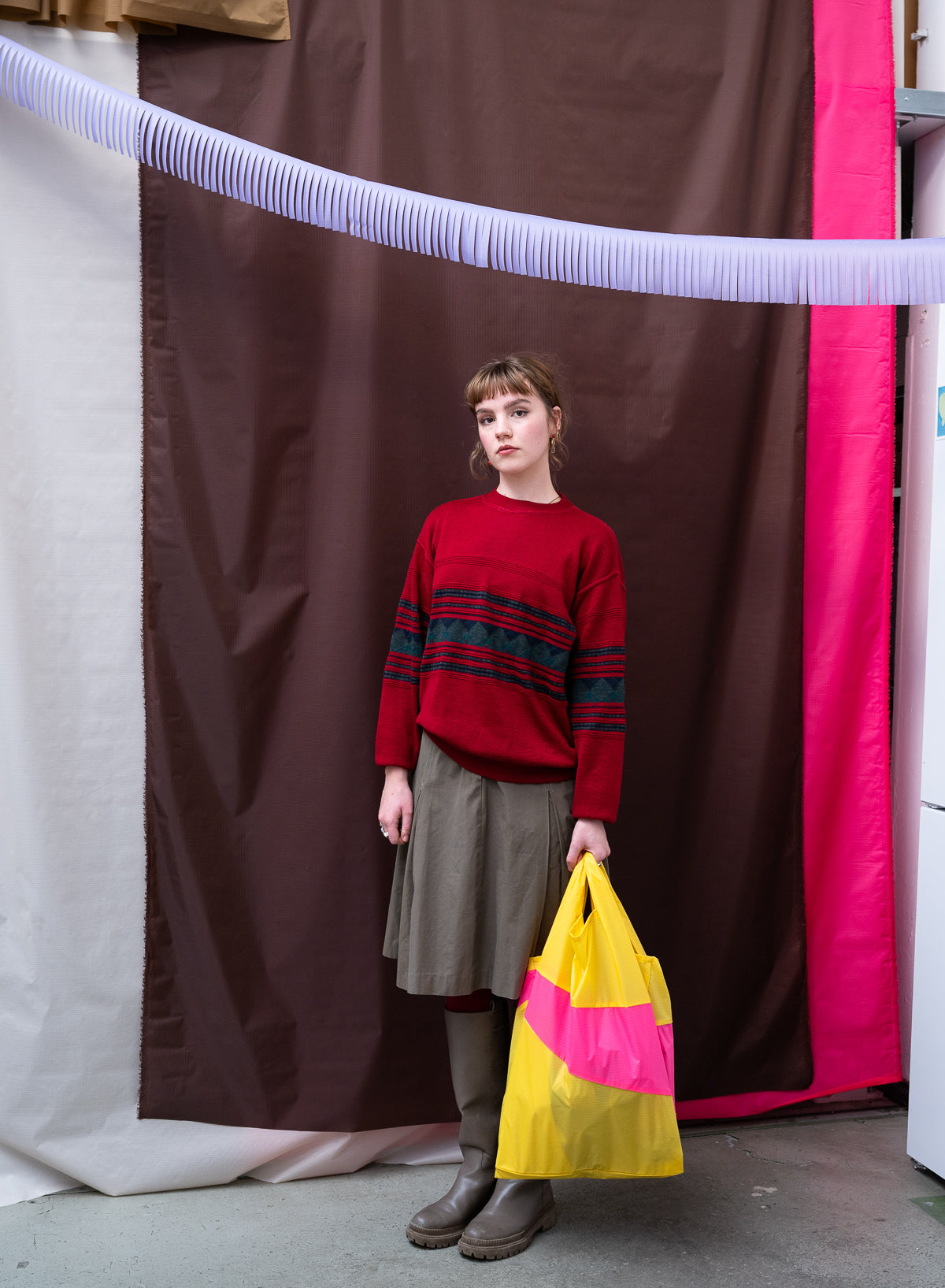 The New Shopping Bag TV Yellow & Fluo Pink Large