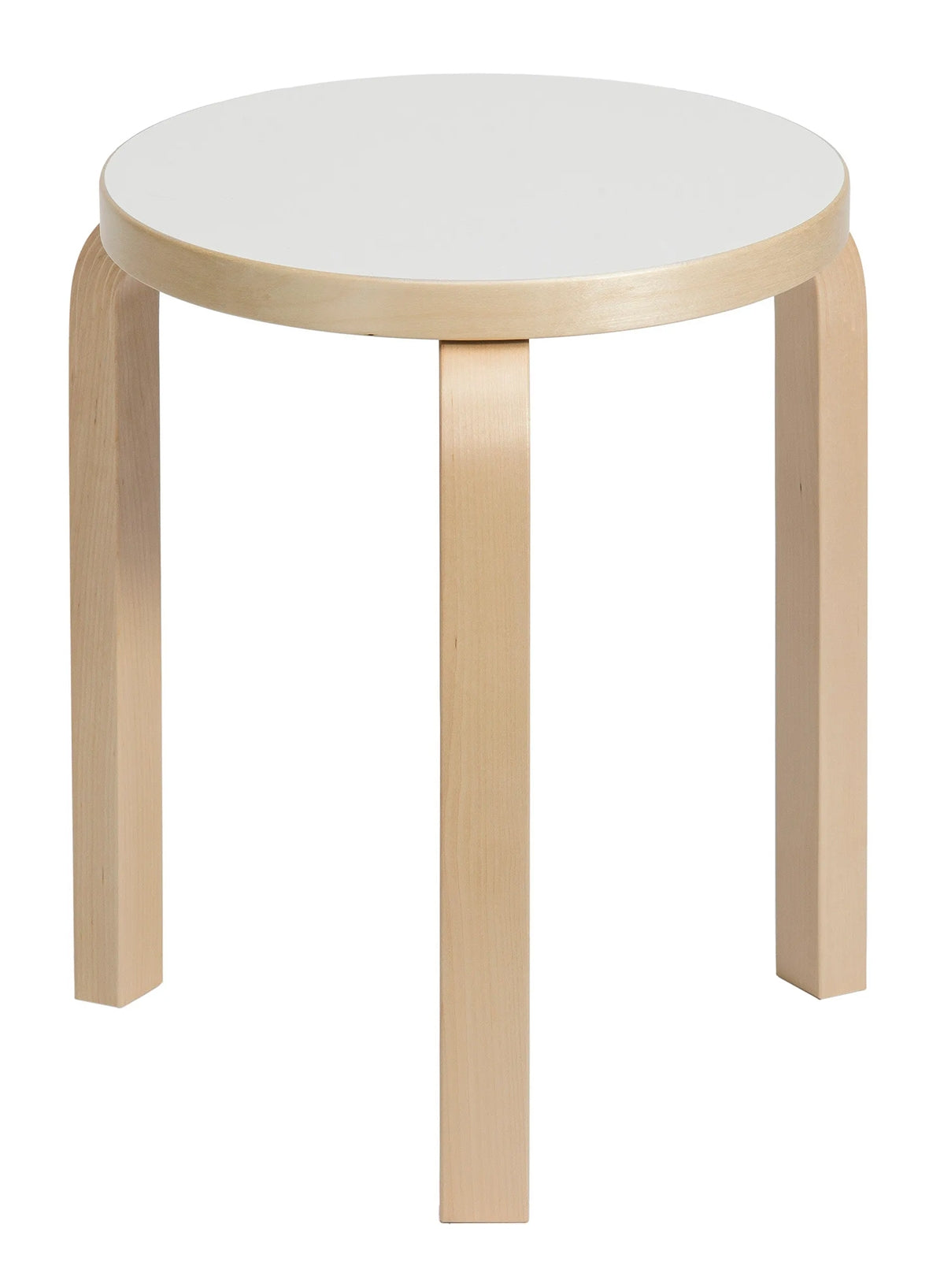 Stool 60, Legs Birch, Seat Linoleum White - Artek