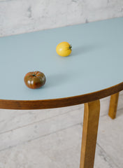 Tafel 95, Halfrond, FORM Poten Walnoot - Top Linoleum Aqua Vert, 120x60 - Artek
