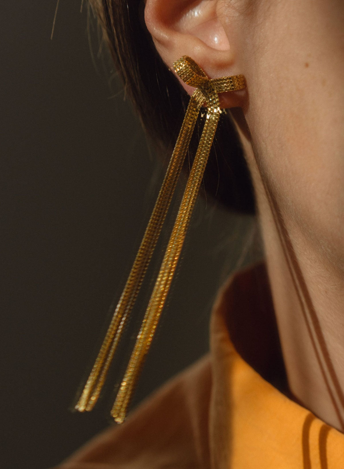 Oorbellen, Lint-bon Goud, Lang - Martine Viergever