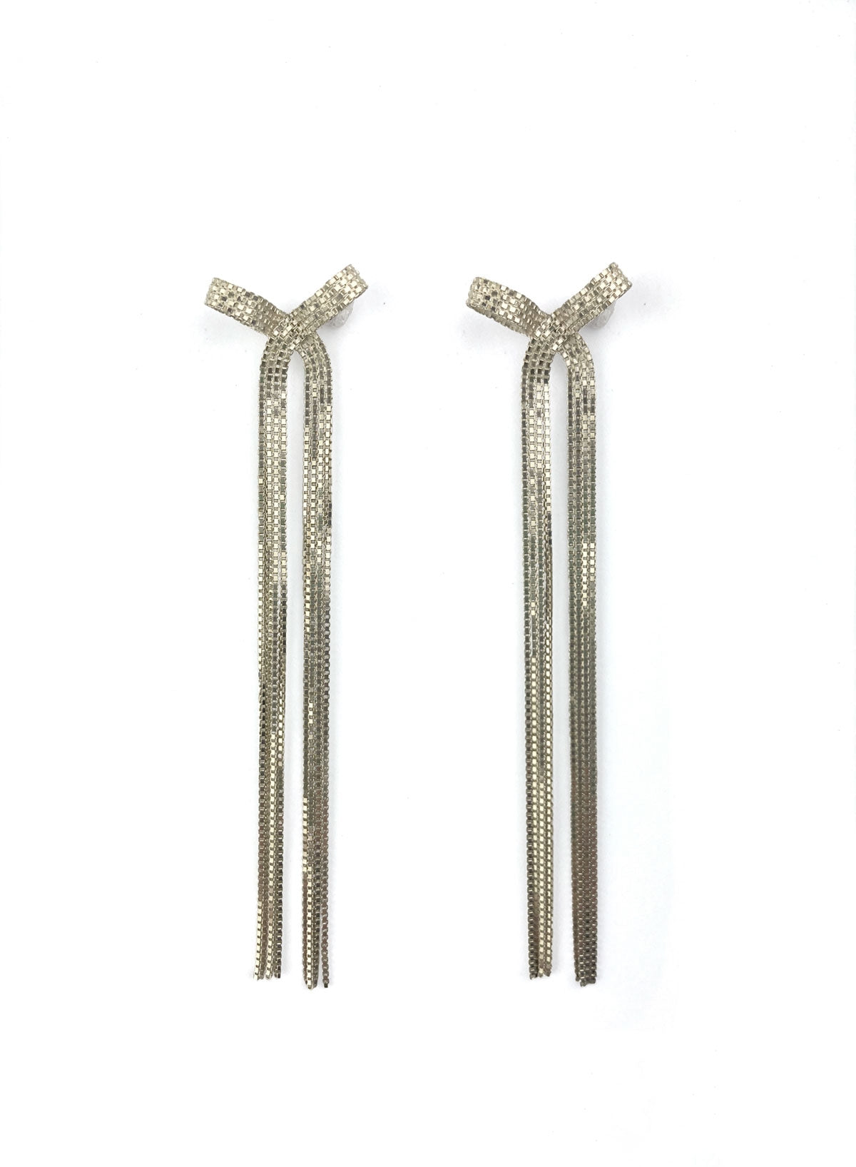 Earrings, Ribbon-bon Silver, Long - Martine Viergever