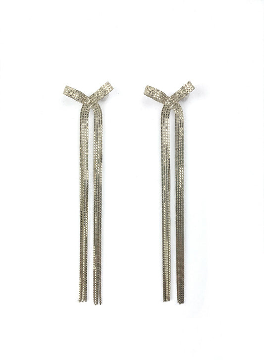 Earrings, Ribbon-bon Silver, Long - Martine Viergever