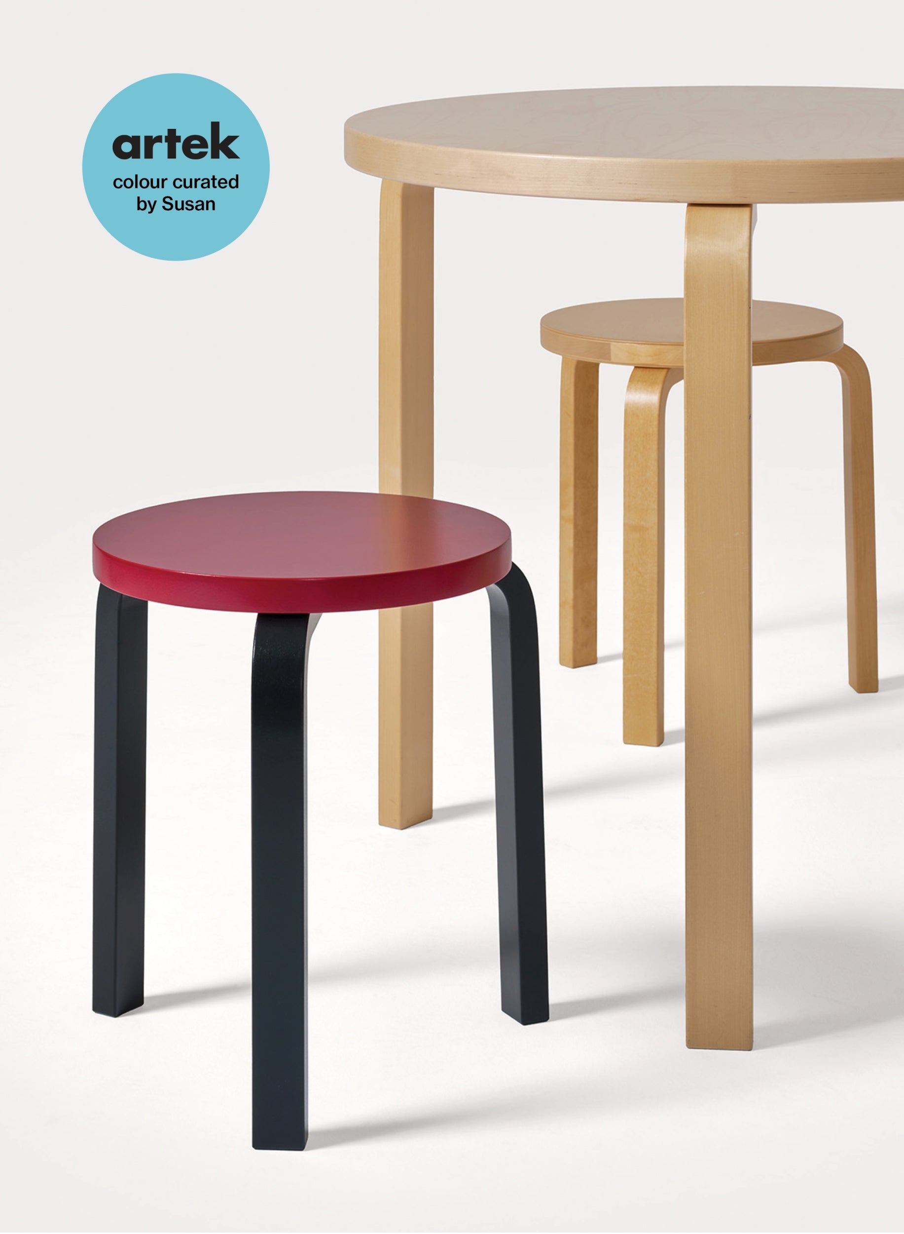 Stool 60, Legs Black, Seat Raspberry - Artek