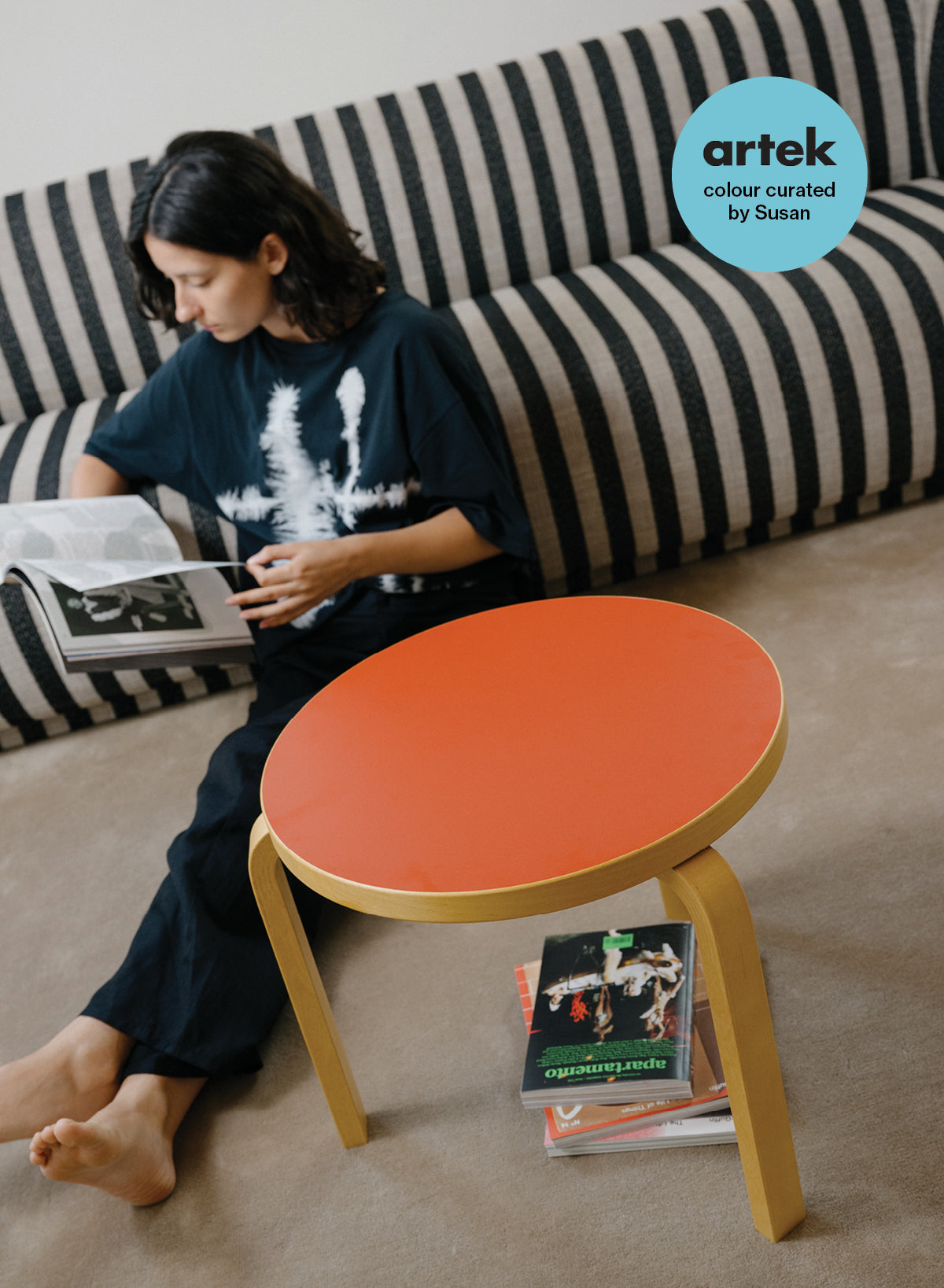 Tafel 90D, poten berkenhout, blad Anni - Artek