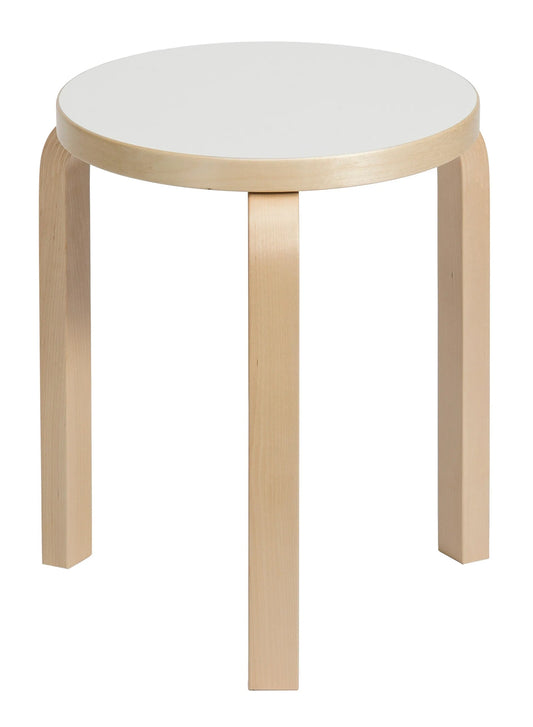 Stool 60, Legs Birch, Seat Linoleum White - Artek